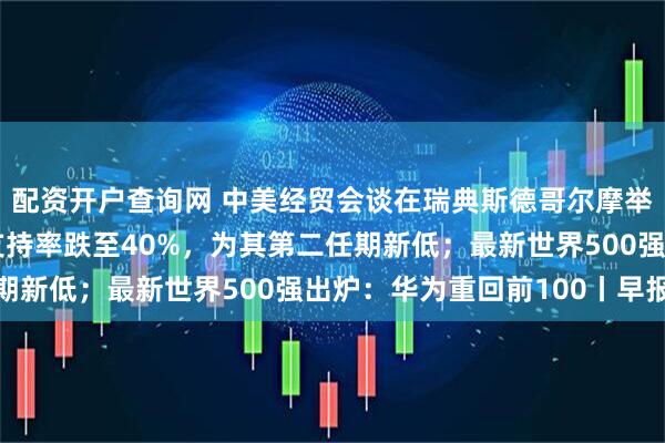 配资开户查询网 中美经贸会谈在瑞典斯德哥尔摩举行;民调显示特朗普支持率跌至40%,为其第二任期新低;最新世界500强出炉:华为重回前100丨早报