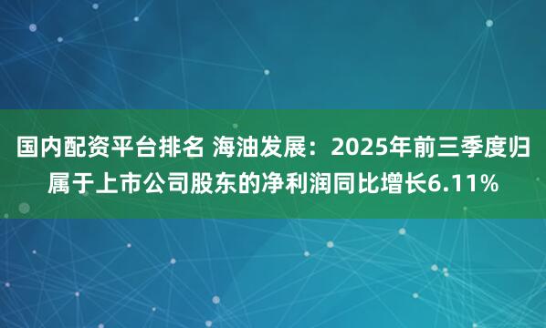 国内配资平台排名 海油发展：2025年前三季度归属于上市公司股东的净利润同比增长6.11%